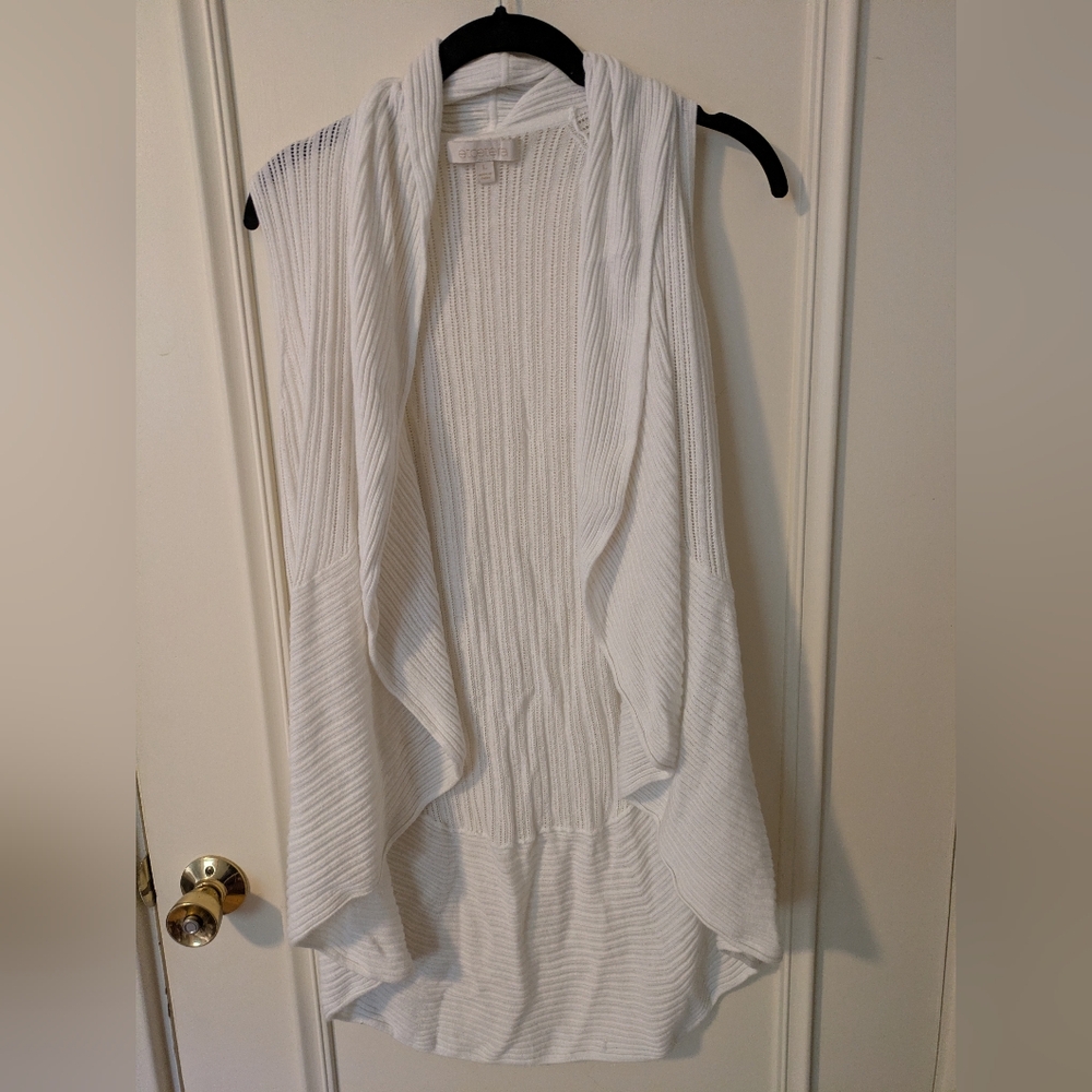 Ectetera Size L White Sleeveless Cardigan